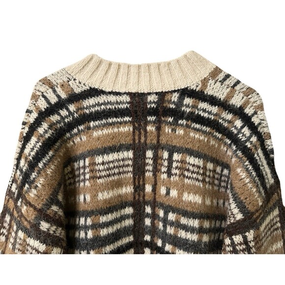 NEW ASOS Womens Size Medium Brushed Mocha Plaid High V-Neck Wool Blend Sweater - Picture 5 of 8